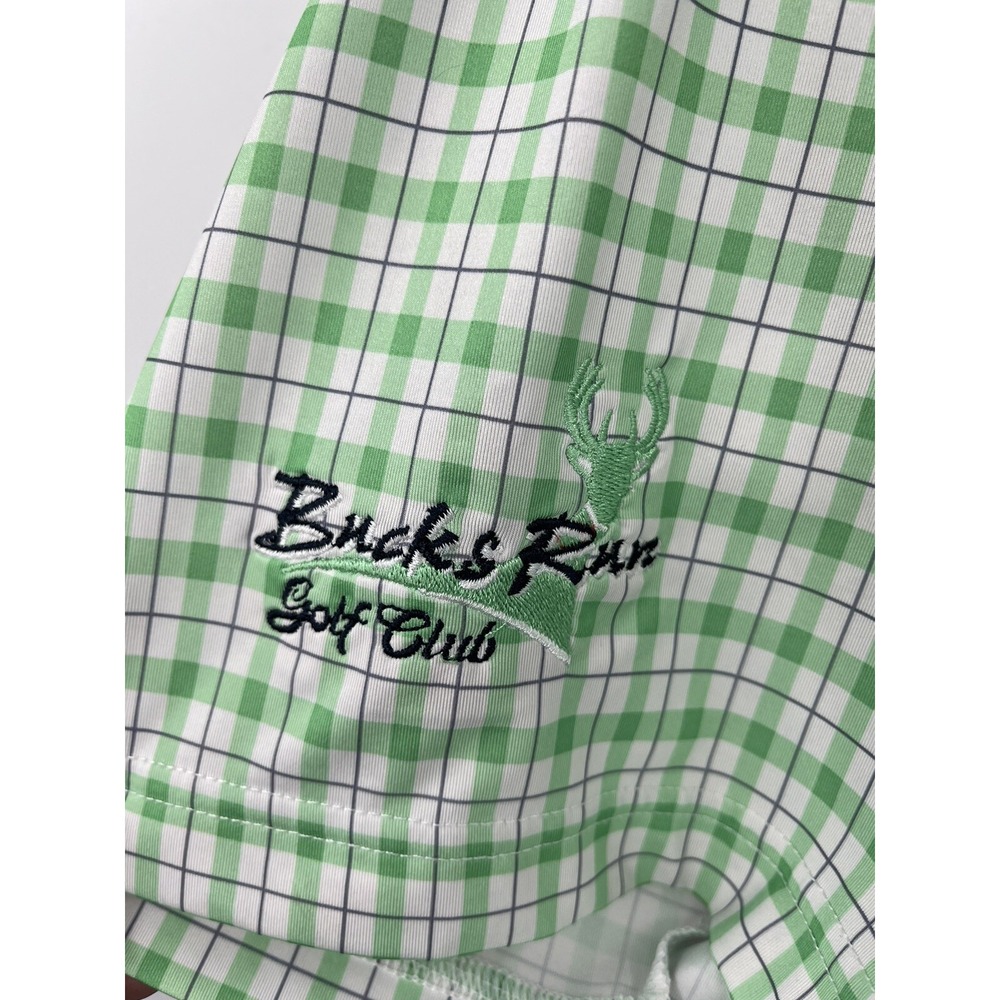 FootJoy Green Plaid Polo Golf Shirt Medium Pocketed Bucks Run Logo - Picture 5 of 5